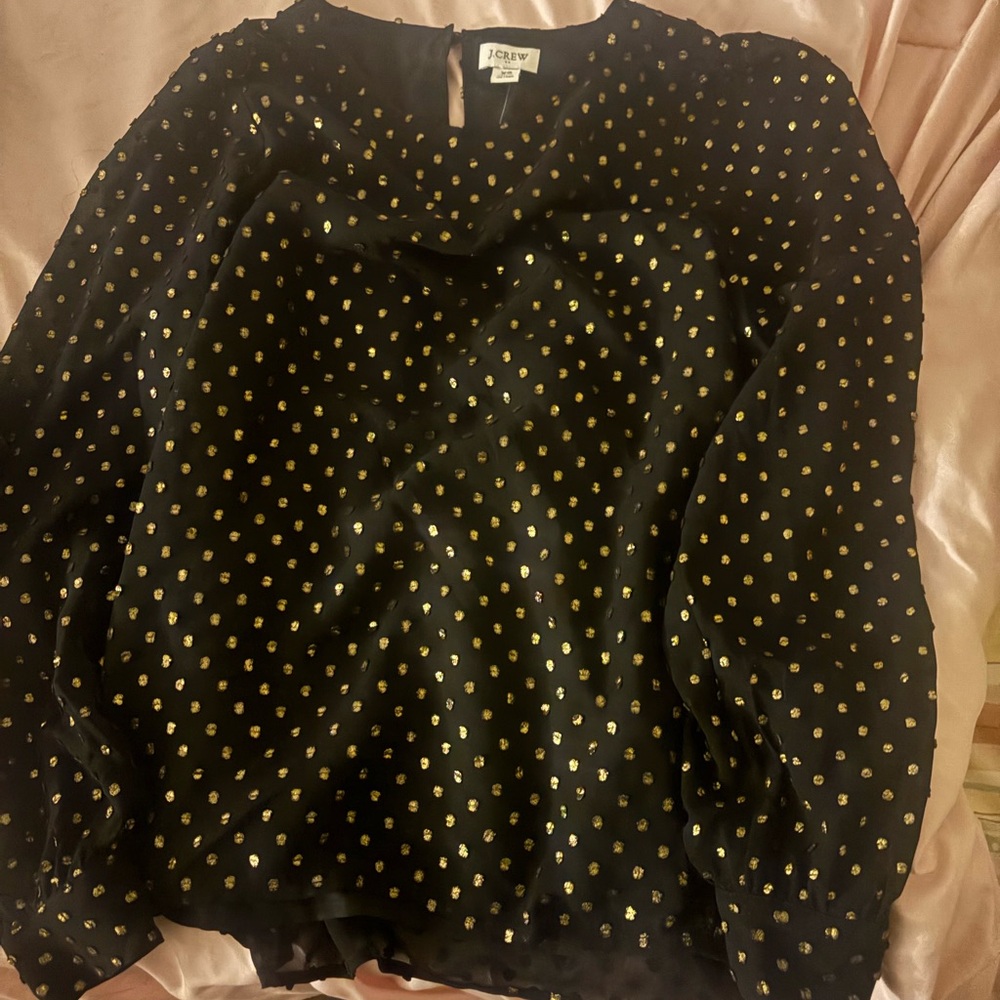 J. Crew Black Blouse with Gold Dots - Picture 2 of 2